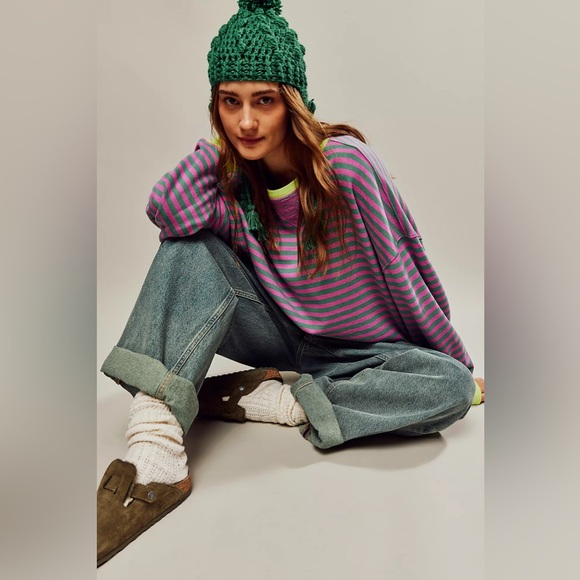 Free People Classic Striped Oversized Crewneck💓💚 - Picture 4 of 5